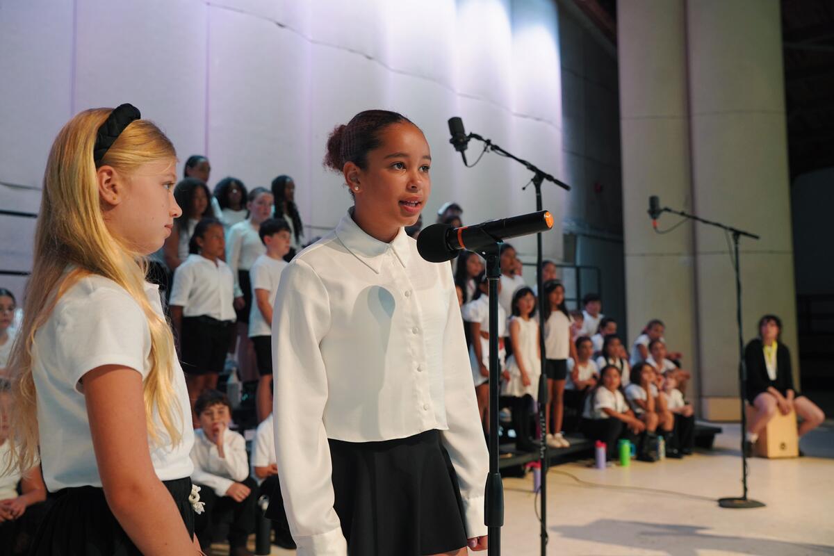 Usdan Summer Camp for the Arts Music students perform on stage at the McKinley Amphitheater
