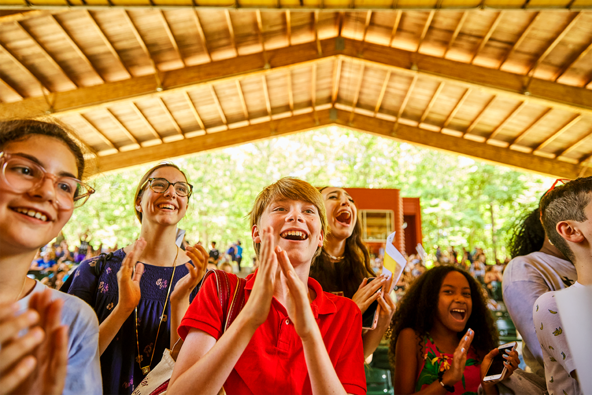 Usdan Summer Camp for the Arts students and families celebrate in the McKinley Amphitheater