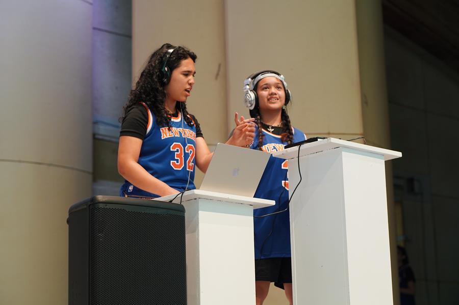 Usdan Summer Camp for the Arts Intro DJ Basics students perform onstage at Festival in the McKinley Amphitheater