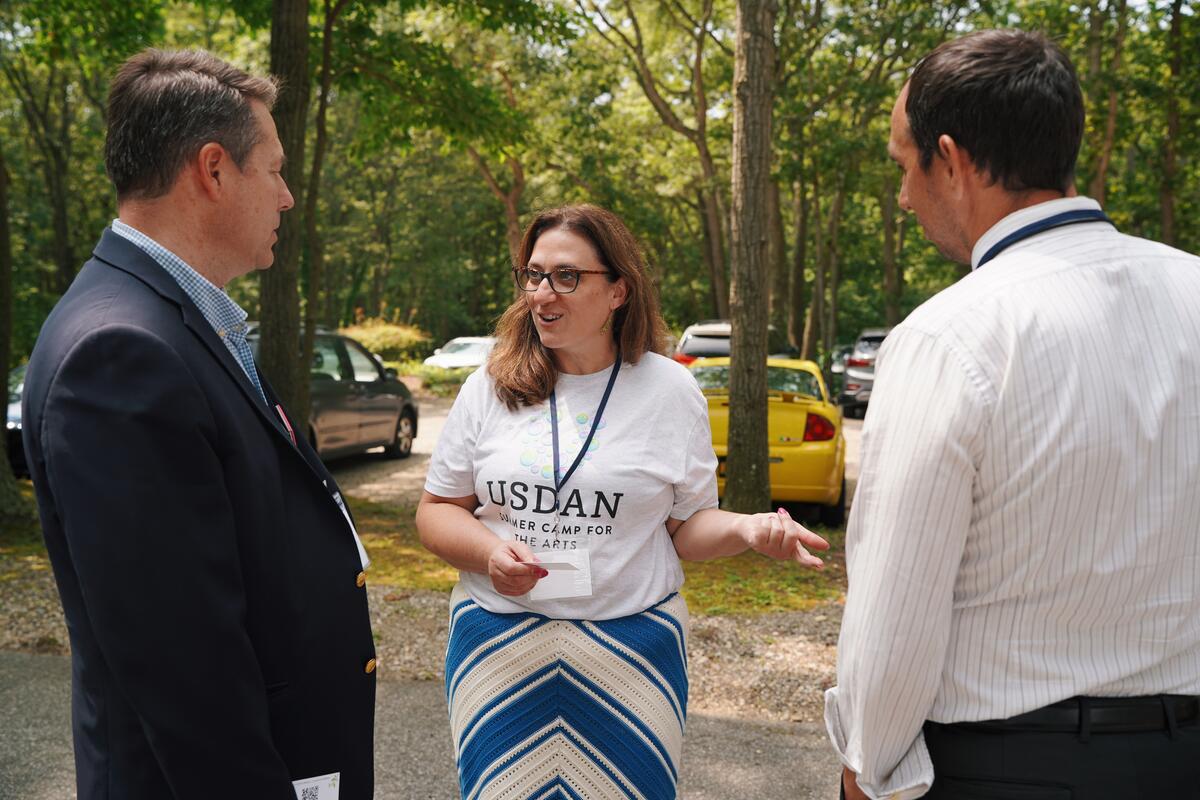 Long Island Association's Young Professionals Committee meet Usdan board member Maura Charles at Usdan Summer Camp for the Arts