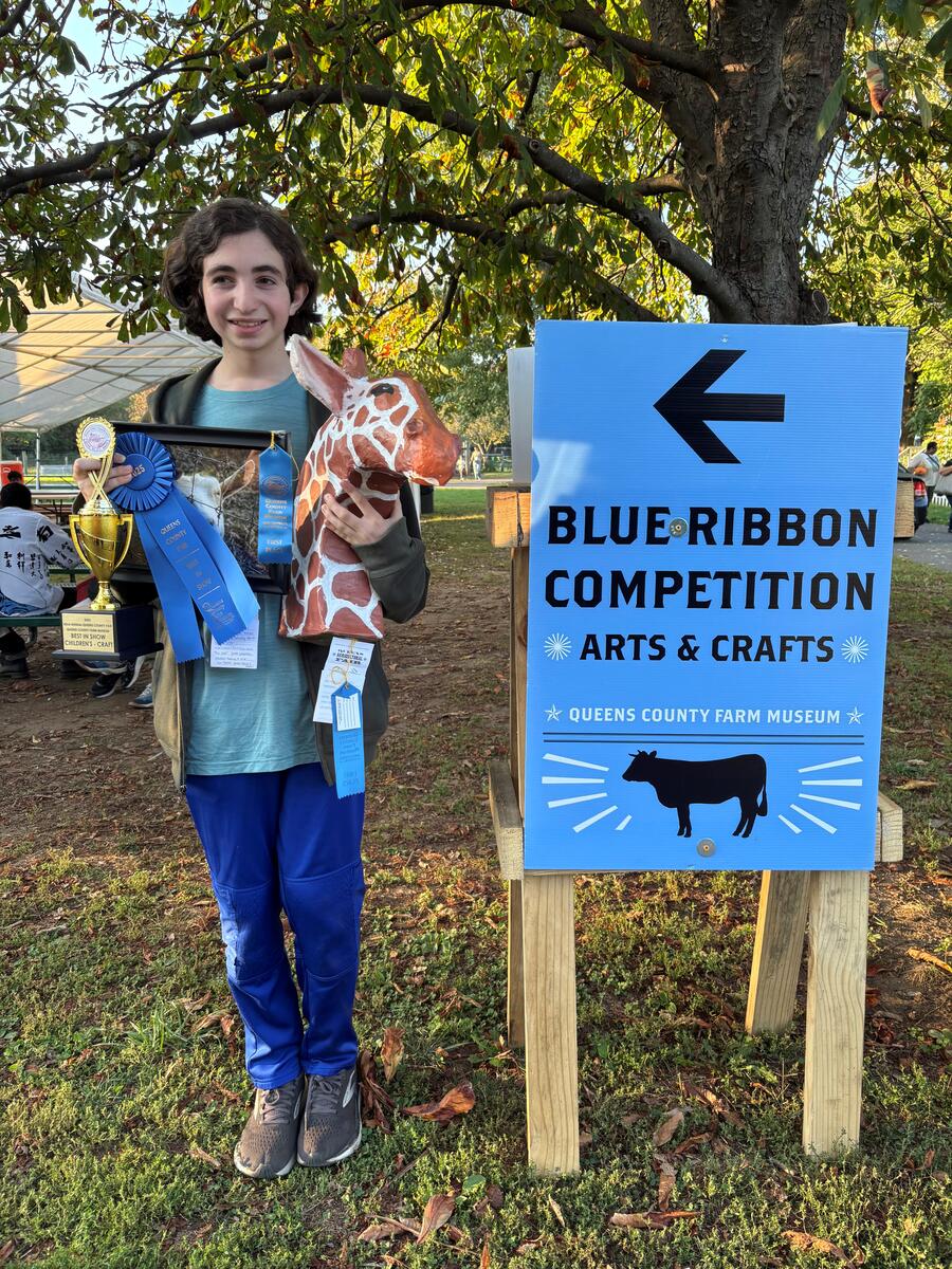 Usdan Art student Max Stolove won first place and Best in Show at the 42nd Annual Queens County Farm Blue Ribbon Fair.