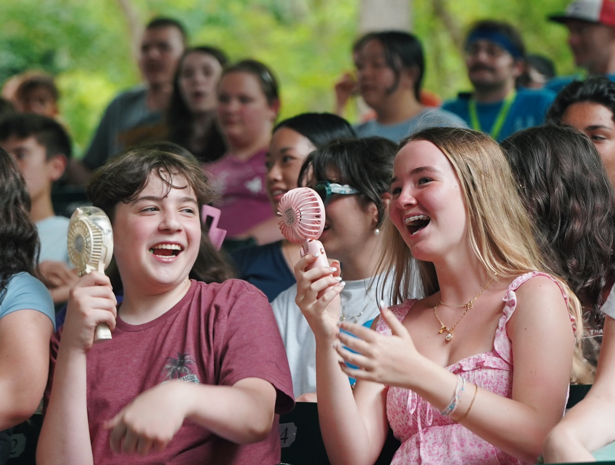 Usdan Summer Camp for the Arts students cool down in the McKinley Amphitheater
