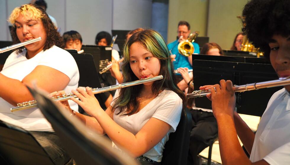 Usdan Summer Camp for the Arts music students perform on stage at the McKinley Amphitheater Usdan Summer Camp for the Arts music students perform on stage at the McKinley Amphitheater