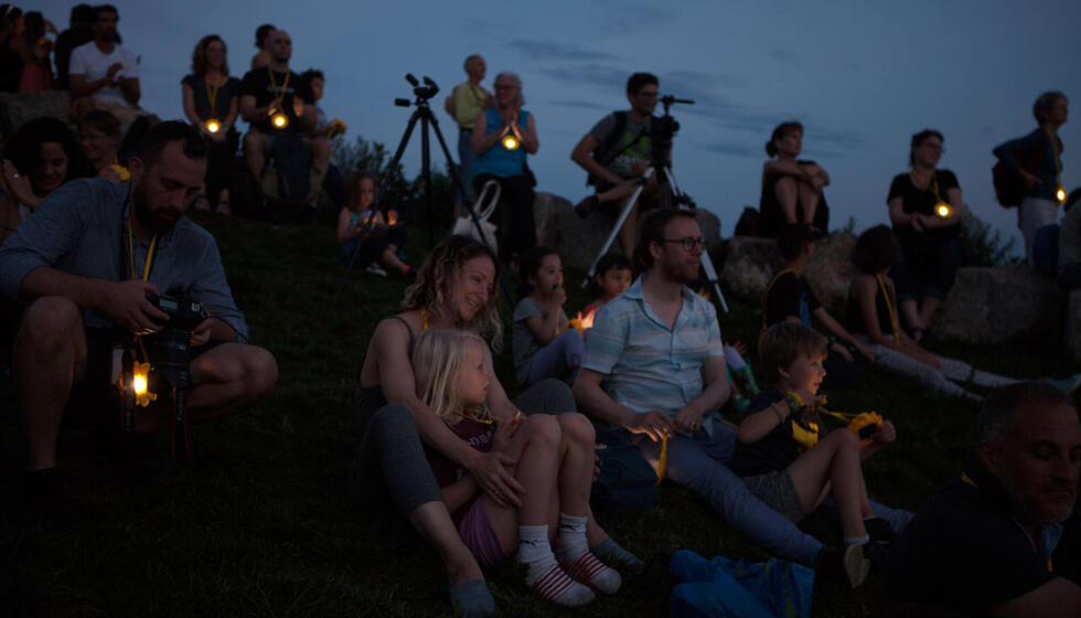 Solar Night Walk with Olafur Eliasson Little Suns students work in twilight