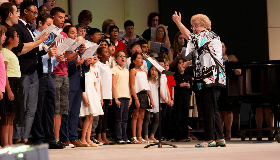 Celebrating the Usdan’s 50th anniversary campers perform at the Usdan’s amphitheater