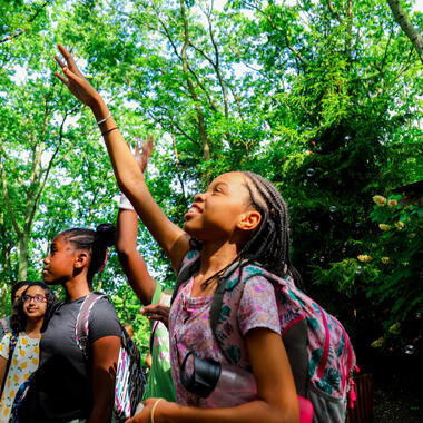 Students adoring bubbles as they walk into Usdan's campus Students adoring bubbles as they walk into Usdan's campus
