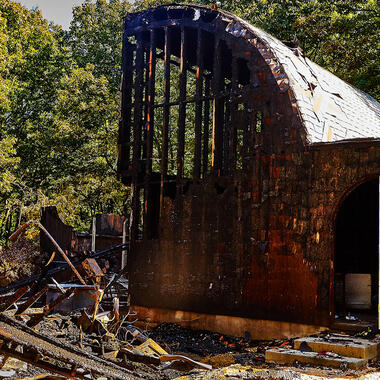 Damaged Usdan Art Studio Building Fire damaged Art Studio