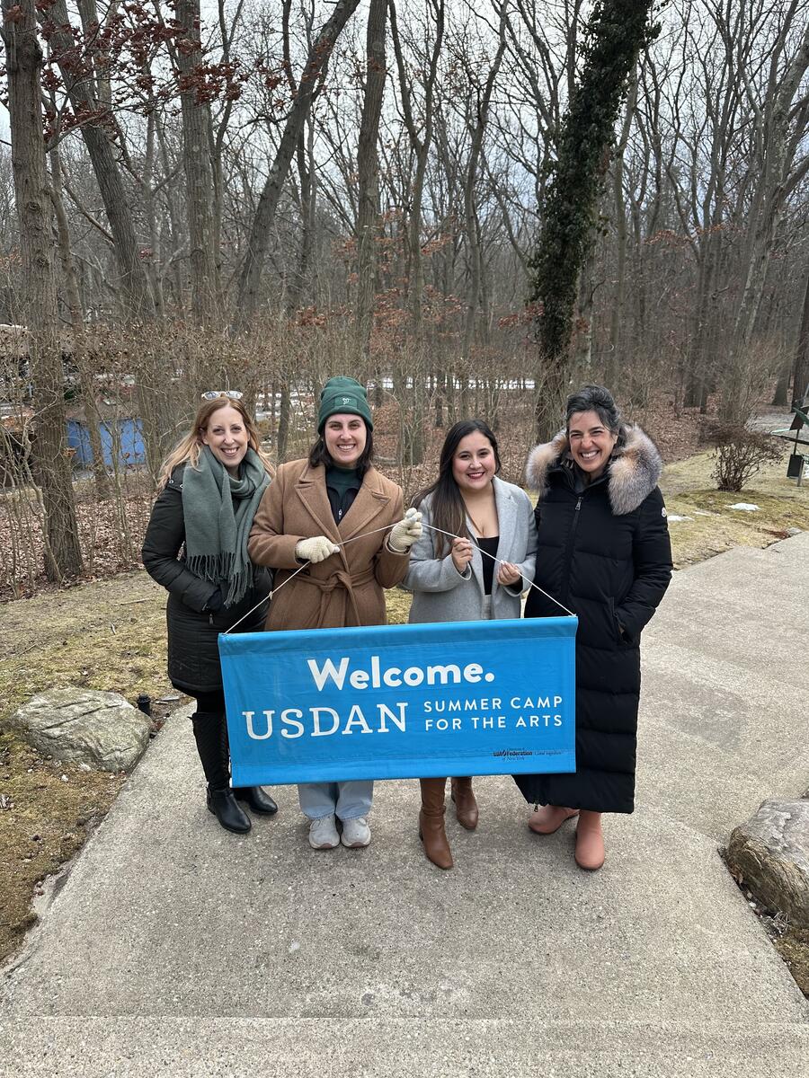 Thalia Olaya visiting Usdan for the first time with (L-R) Director of Development Jessica Liss Feuer, Senior Development Coordinator Kyra Leeds, and Executive Director Lauren Brandt Schloss. 
